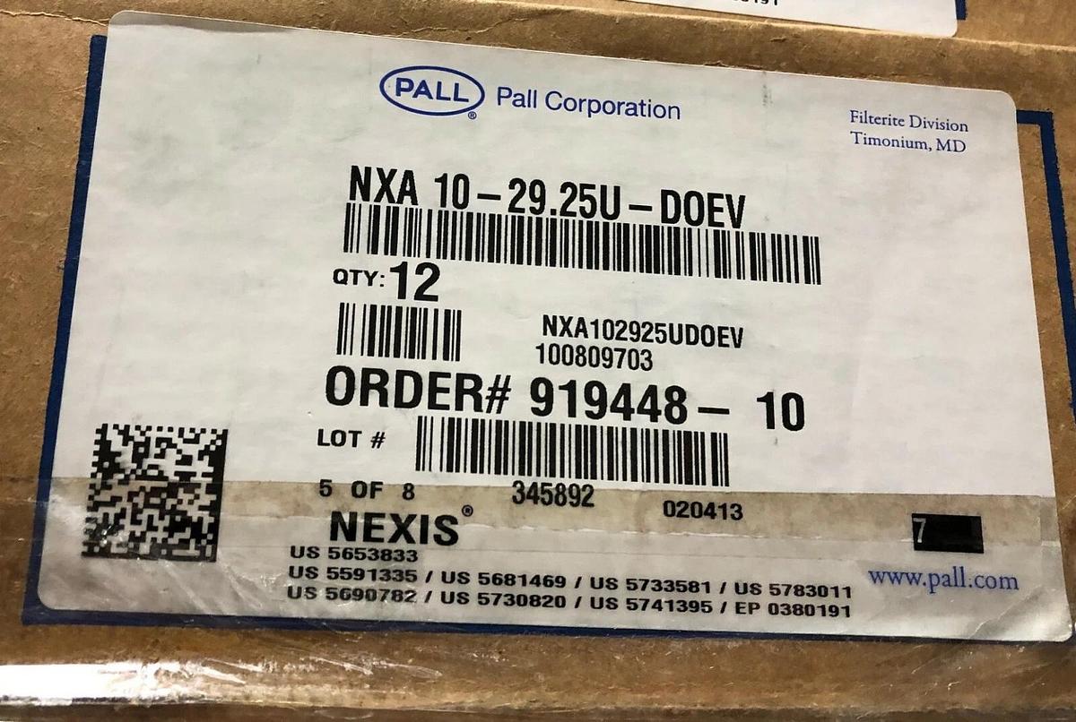 12 - PALL NXA102925UDOEV Nexis, NXA, 10 μm, (29.25 in), DOE cartridge filter