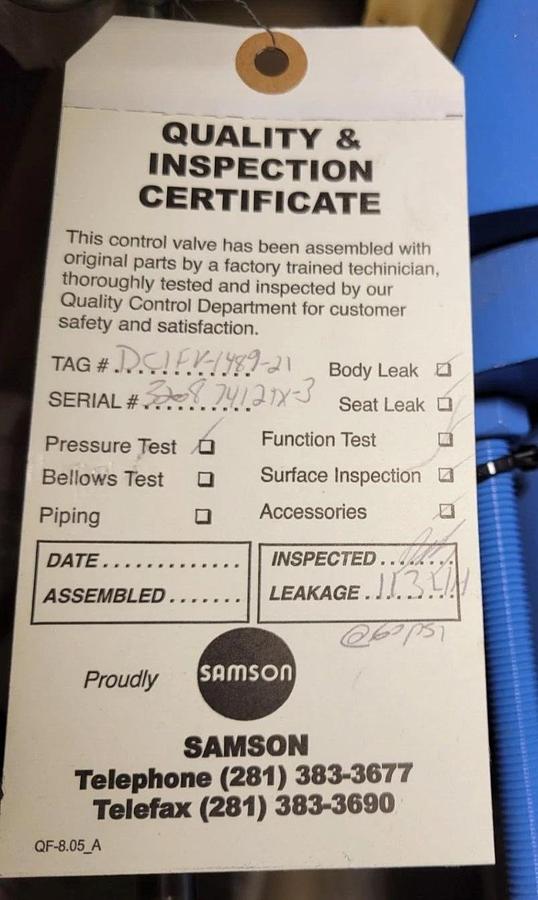 4" TI-Grade 7,  Samson VETEC type 82.7 rotary plug valve with actuator