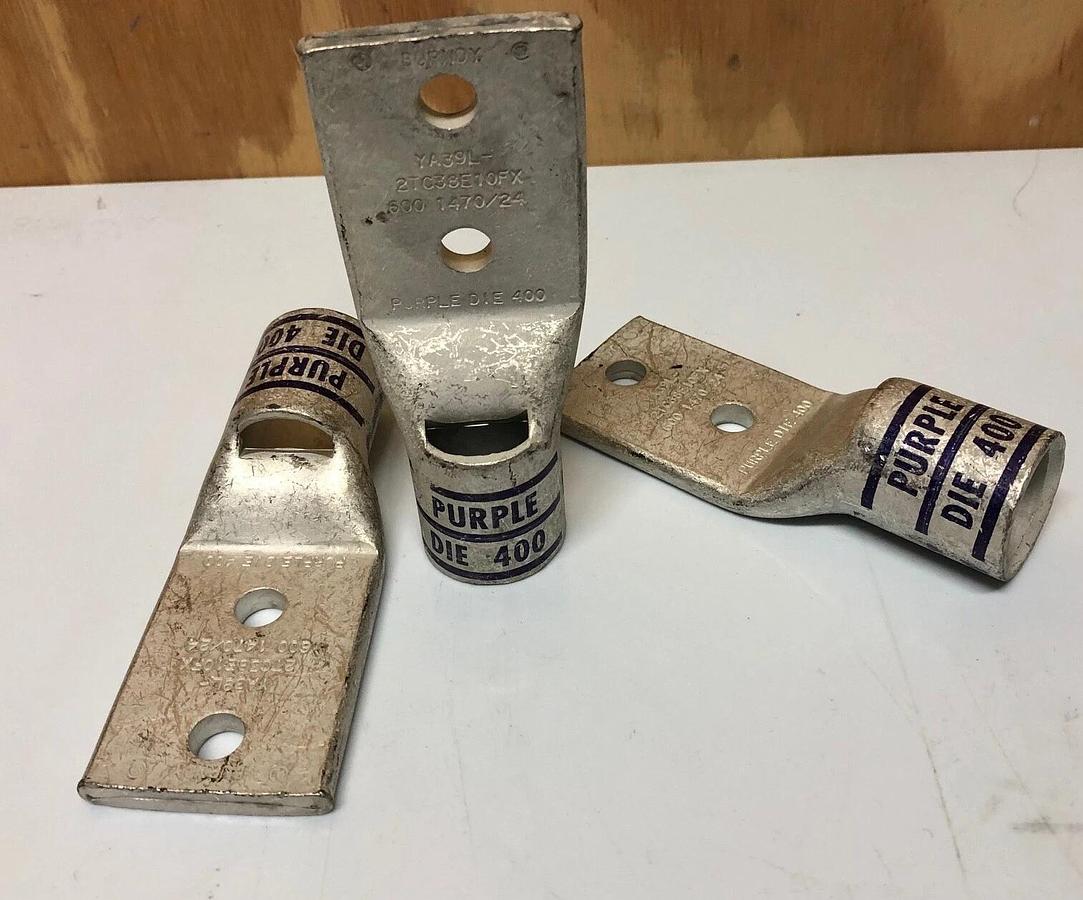 (3) BURNDY YA39L2TC38E1 Copper Compression Lug/Terminal 2 Hole PURPLE, 600 kcmil