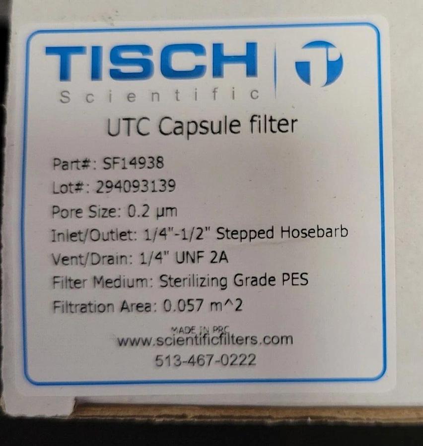 TISCH  UTC PES Capsule Filter, 0.22 um, 3/8 in. hose barb, Nonsterile, SF14938