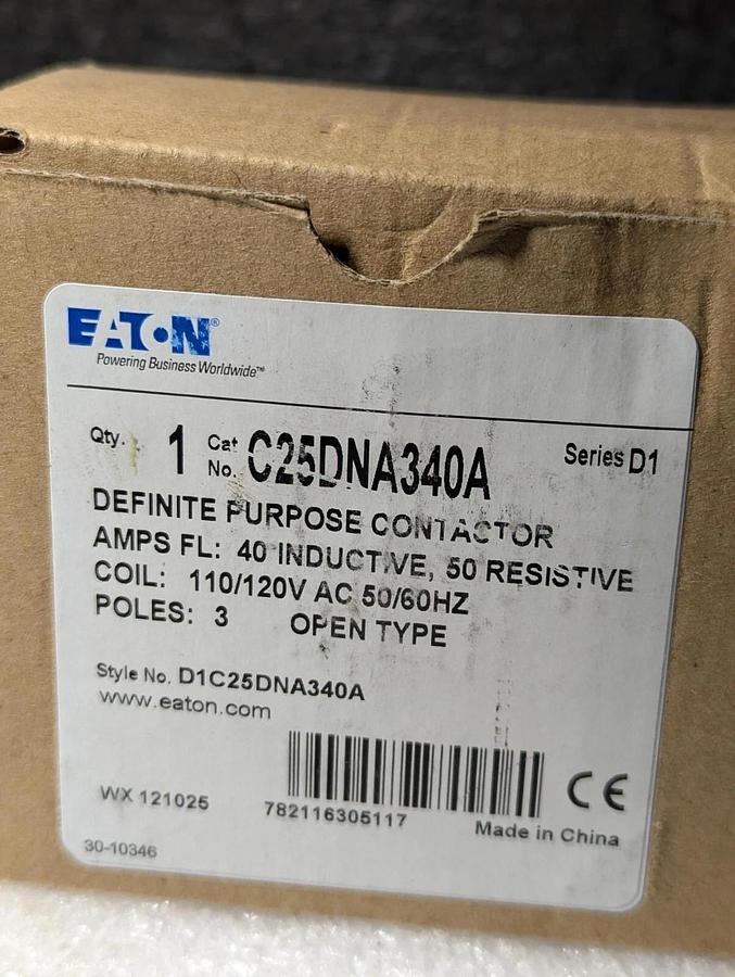 50 amp Eaton C25DNA340A Definite Purpose Contactor  3 Poles