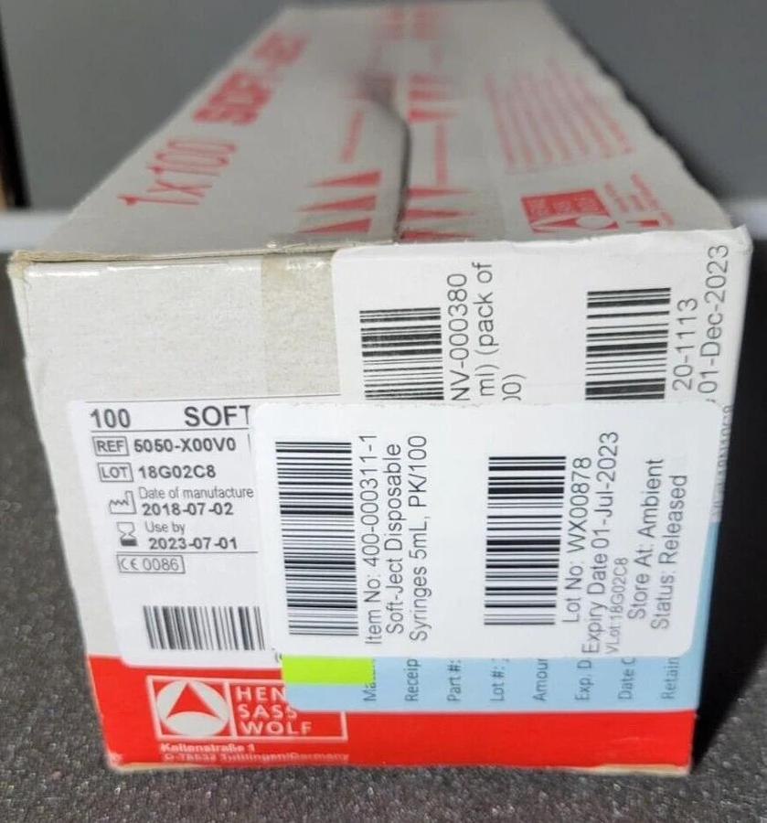 Used HENKE-Soft-JECT 3-Part Disposable Syringes 5ml, Air-Tite, 5050.X00V0, Luer Lock