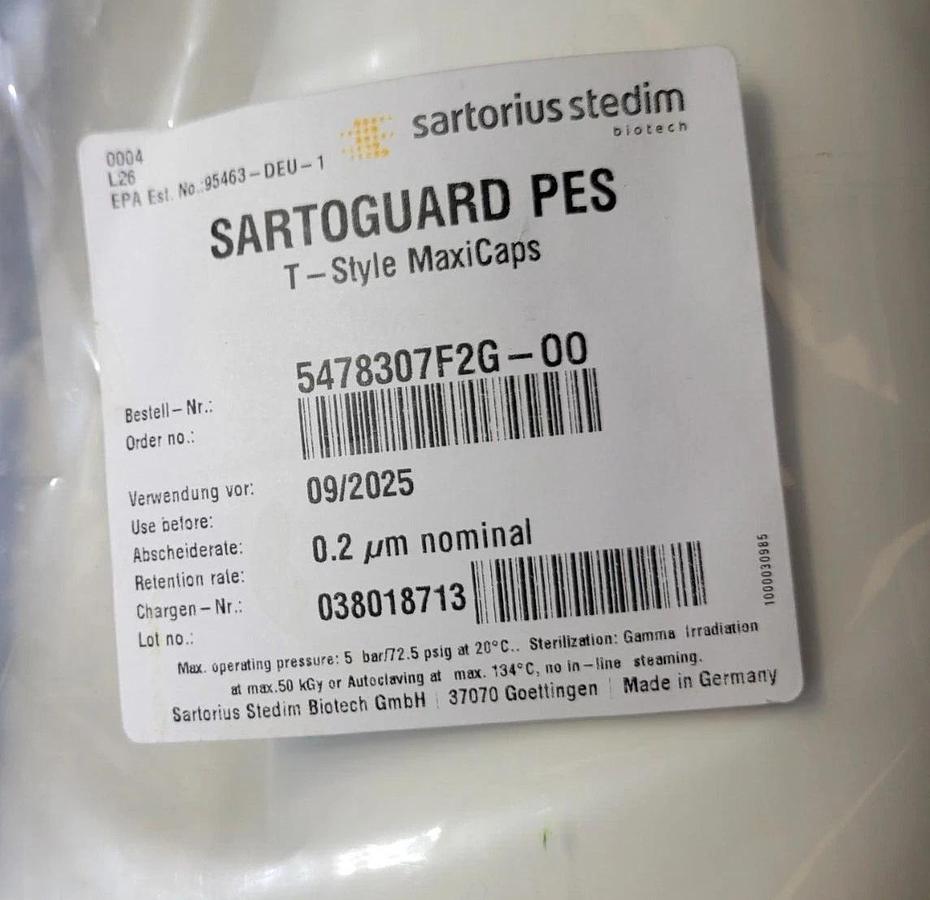 Sartorius 5478307F2G-00 Sartoguard PES T-Style Maxicaps 0.2µm  20" Hose Barb ½“