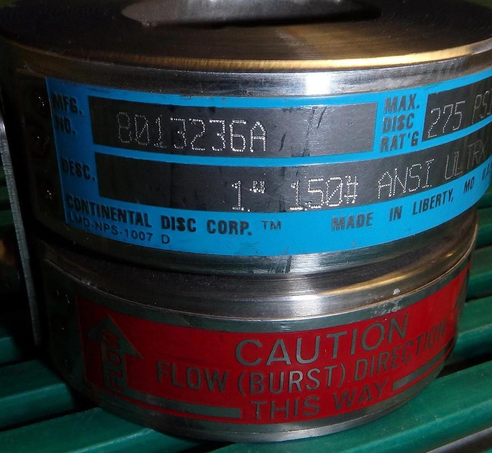 Used Continental Rupture Disc Holder 1" ULTRX 316/316   8013236A   275 PSIG