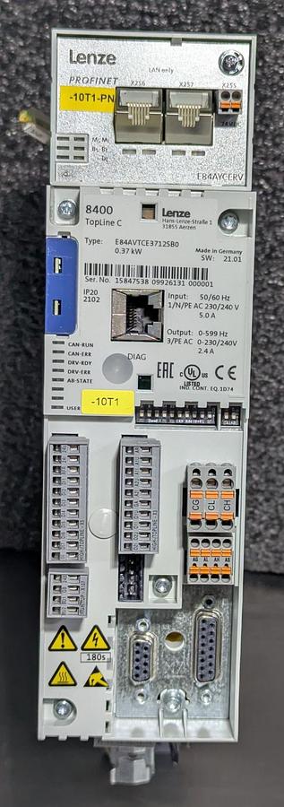Used Lenze 8400 Topline C E80AVTCE3712SB0 with Lenze E84AYCERV Profinet