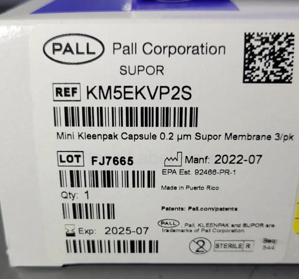 3 PALL KM5EKVP2S Supor™ EKV membrane discs in Mini Kleenpak™ 20 capsules 0.2 µm
