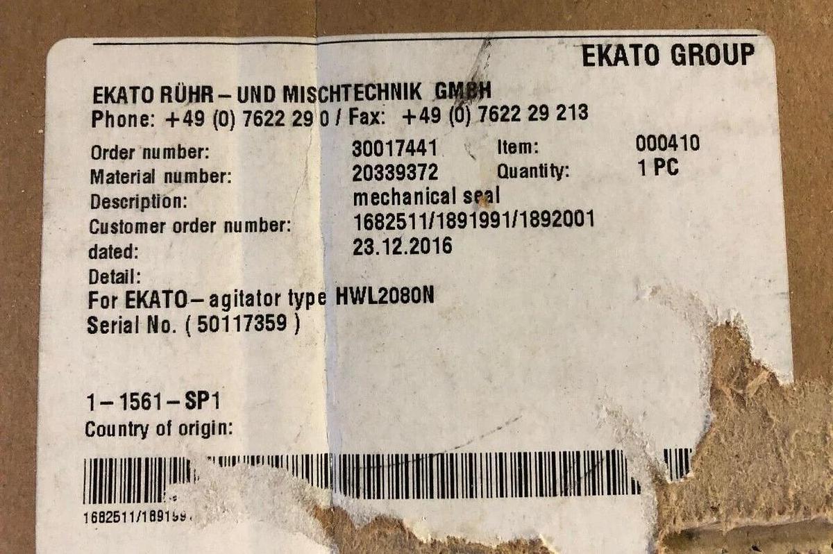 EagleBurgmann, Ekato Agitator Mechanical Seal HWL2080N, SeccoMix 481-D20/80-E1