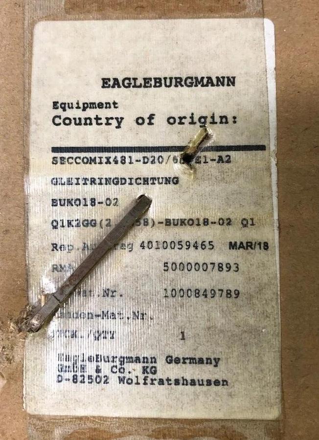 EagleBurgmann, Ekato Agitator Mechanical Seal HWL2060N, Seccomix481-D20/60-E1-A2