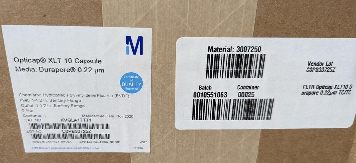 Millipore KVGLA1TTT1 Opticap 0.22 μm XLT10 Durapore 10 in. filter cartridge PVDF