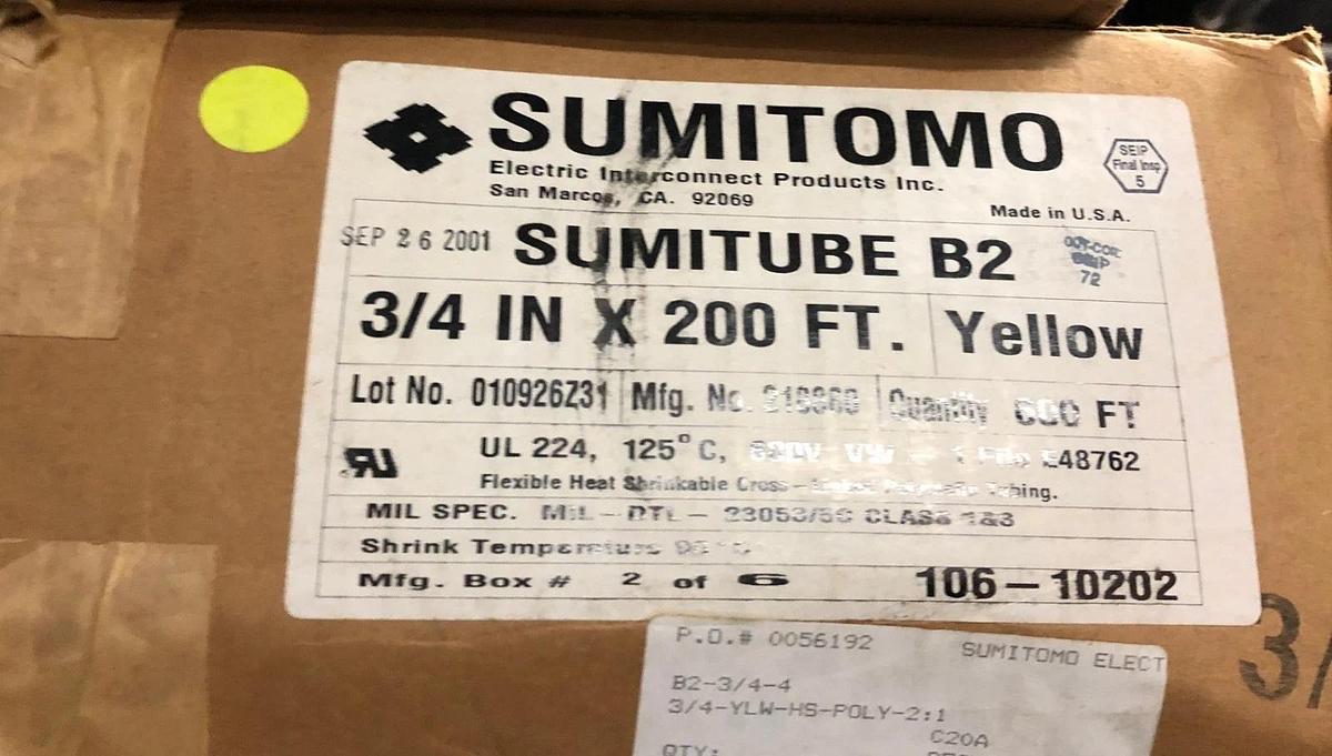 600' Sumitomo Electric Sumitube B2  3/4" Heat Shrink tubing Yellow
