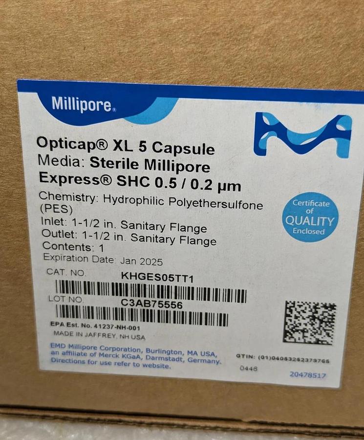 Millipore Opticap XL5 Capsule Sterile SHC  0.5/0.2μm  KHGES05TT1   1 1/2"Flange