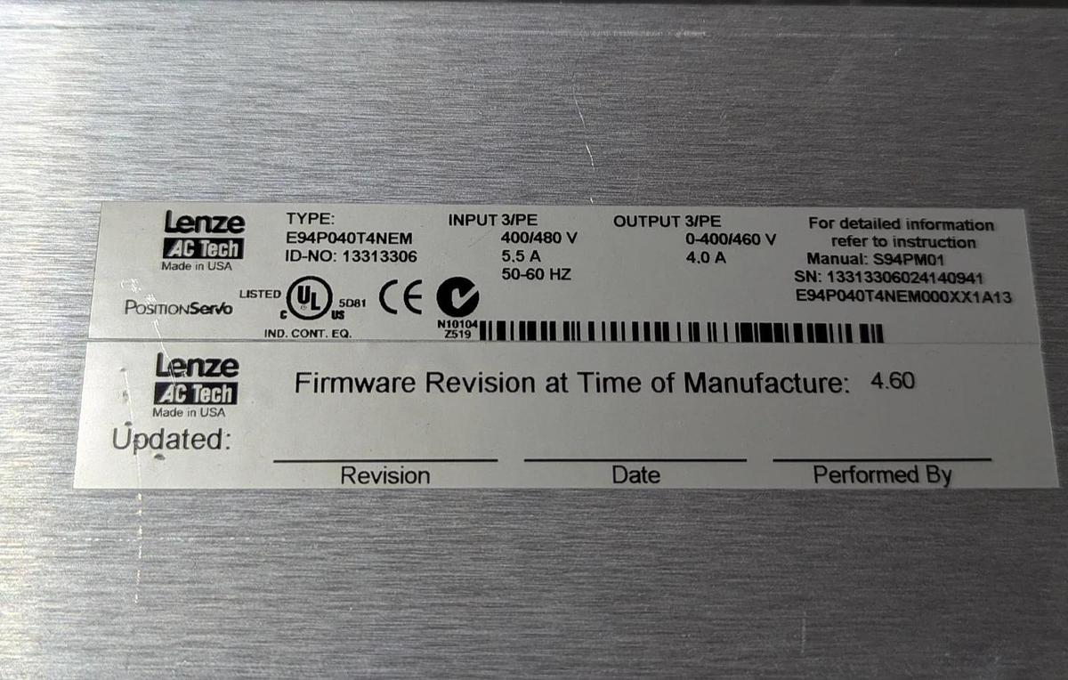 Used Watson Marlow Peristaltic Pump 073.0104.000 w/ Lenze MSC09D41 &E94P04 controller