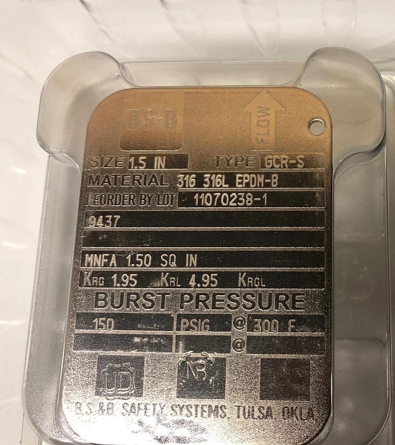BS&B 1 1/2" GCR-S Rupture Disk 150 PSIG @ 300°F  316 EDPM-B 11070238-1