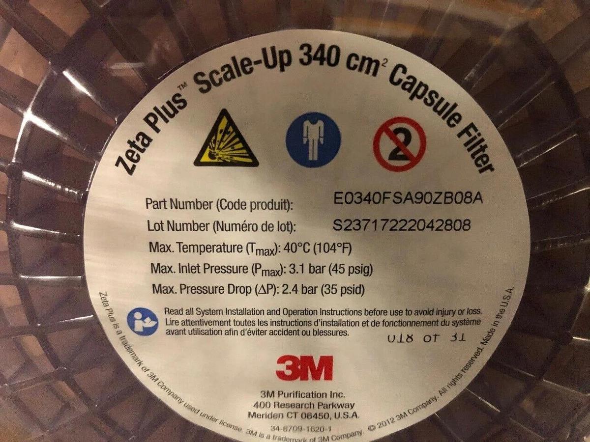 Used 3M Zeta Plus Encapsulated System Scale-Up Filter Capsule E0340FSA90ZB08A 340 cm²
