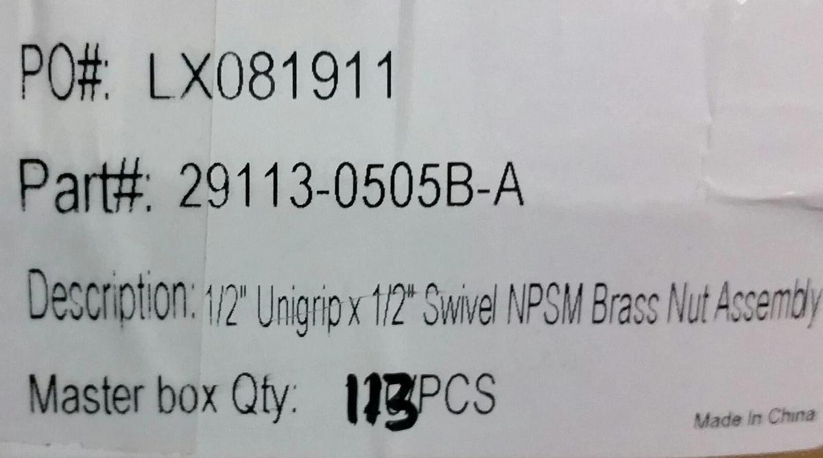 30 Unigrip Sharkbite PEX push to fit 1/2" x 1/2" Swivel Adapter 29113-0505B-A