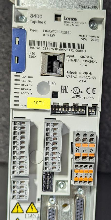 Used Lenze 8400 Topline C E80AVTCE3712SB0 with Lenze E84AYCERV Profinet