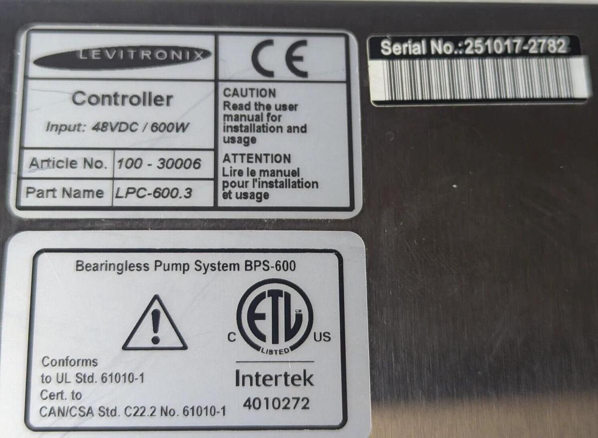 Used Motor Levitronix LPM-600.3 Bearingless Pump  W/ LPC-600.3 Controller