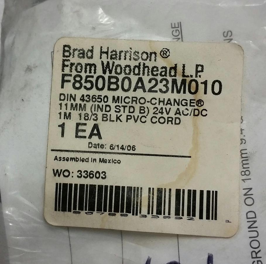 BRAD HARRISON F850B0A23M010 CORDSET MICRO-CHANGE 24VAC/DC 1M