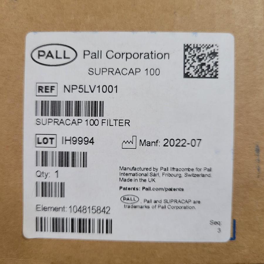 CYTIVA / PALL NP5LV1001 Supracap 100 depth filter capsule, in-line style, 5 in