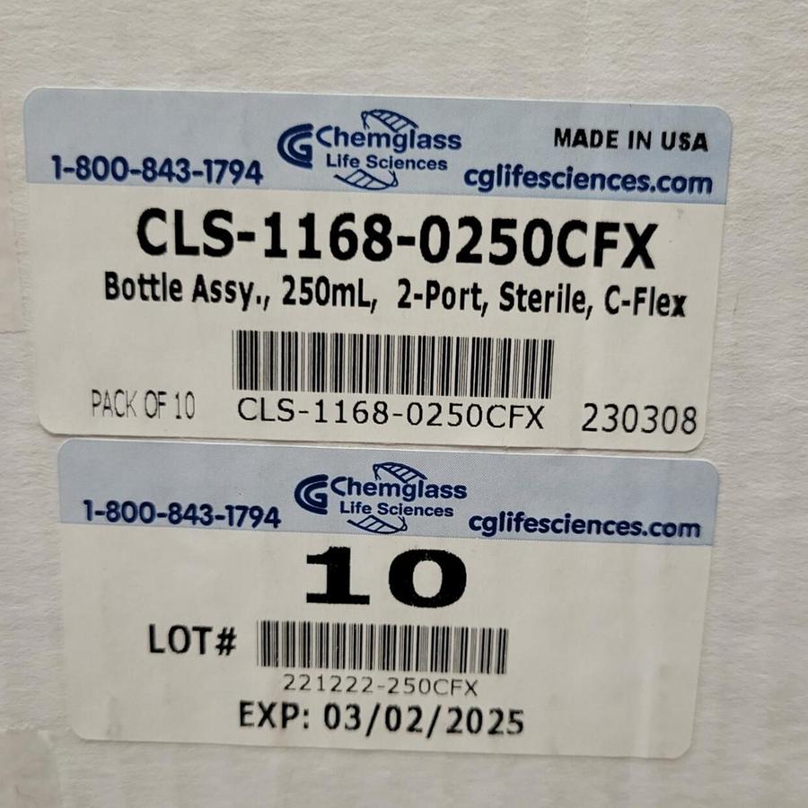 Chemglass 250ml Bottle Assy/2-Port/CFlex( 10/PK) CLS-1168-0250CFX