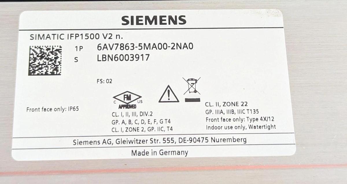 Used Siemens Simatic IFP1500   6AV7863-5MA00-2NA0