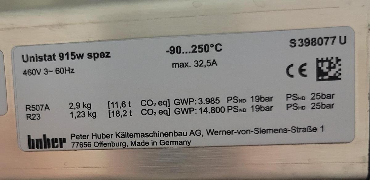Used 2021 Huber chiller Unistat 915w - Dynamic temperature control system -90° C