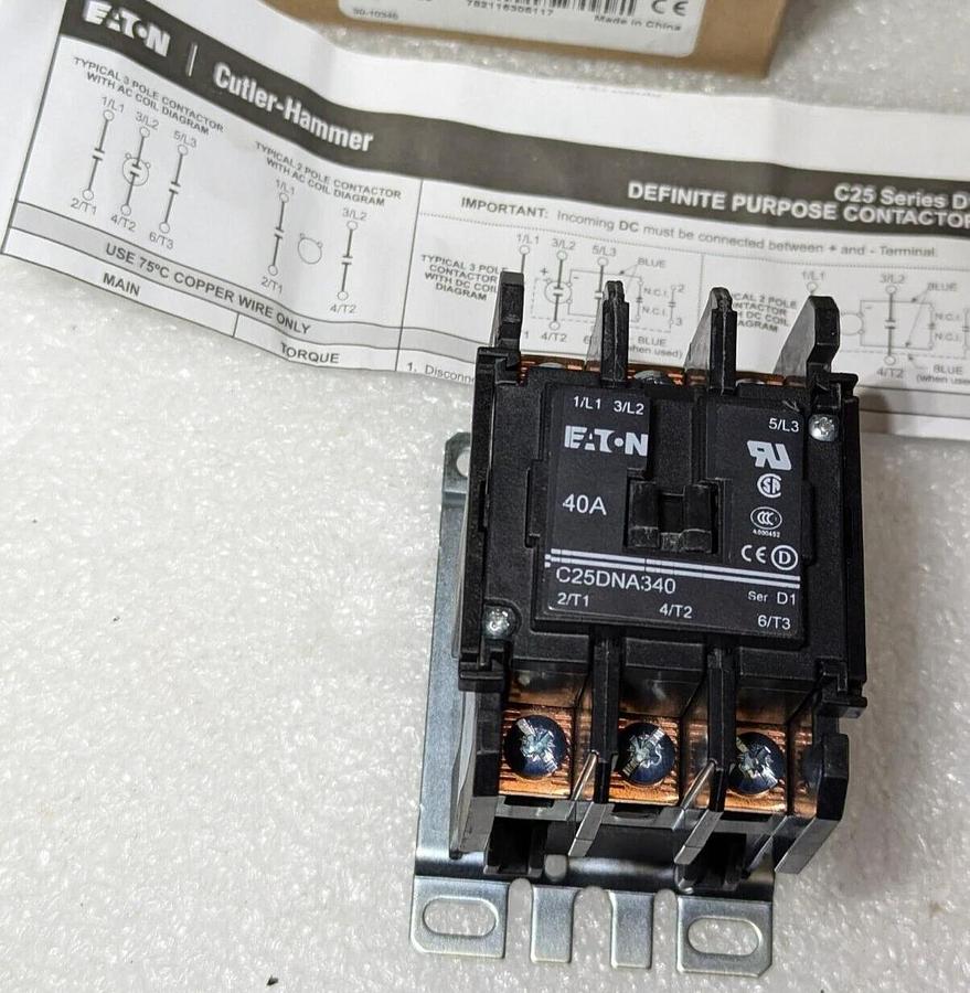 50 amp Eaton C25DNA340A Definite Purpose Contactor  3 Poles