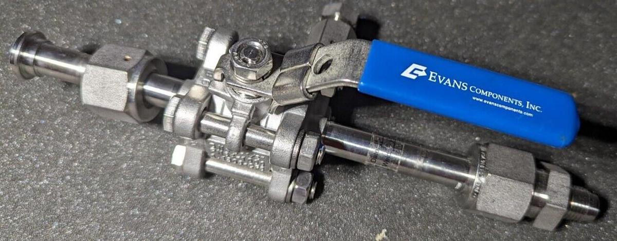 Evans Components SS Ball Valve 1/2" 1000 psi with VCR connections, purge port