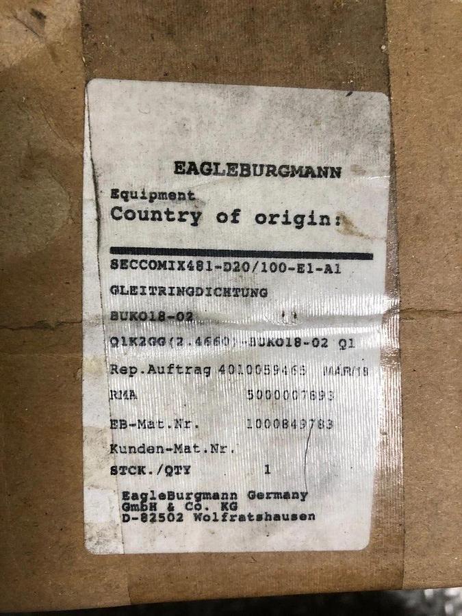 EagleBurgmann Ekato Agitator Mechanical Seal HWL2100N, SeccoMix481-D20/100-E1-A1