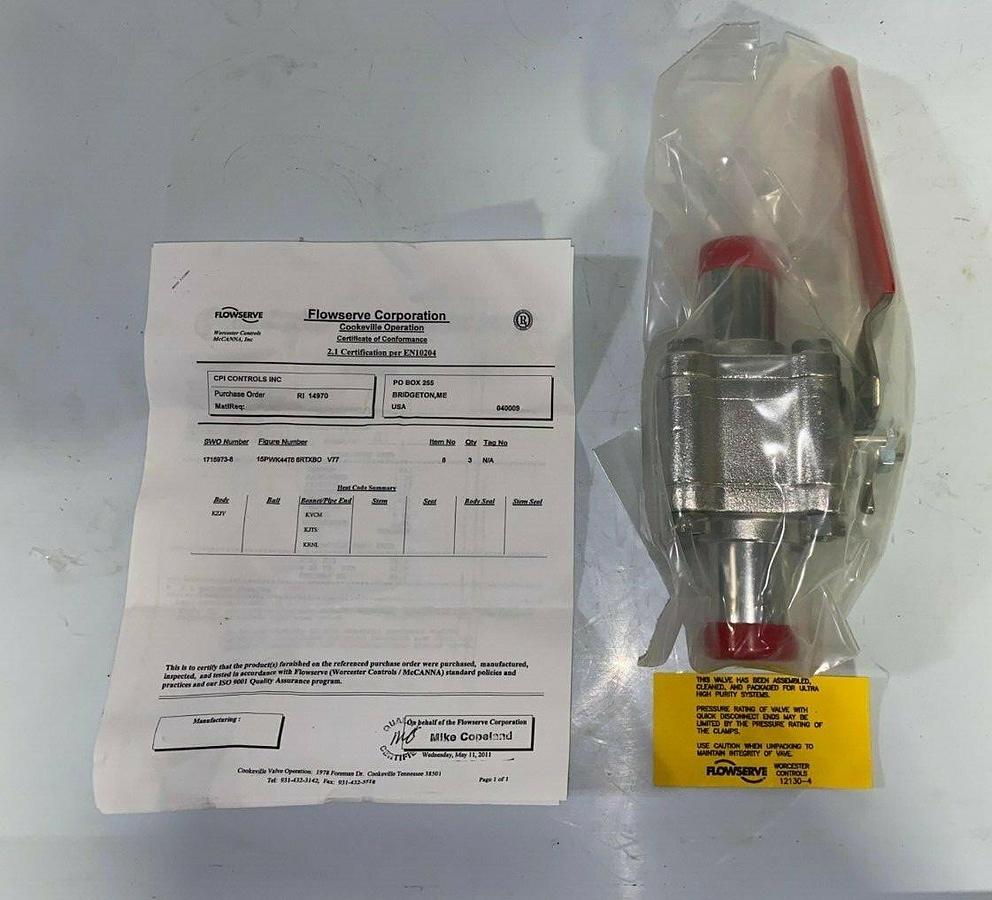 Used Flowserve Worcester Controls 1-1/2'' Ball valve PWK4466RTXBO Butt Weld 400F