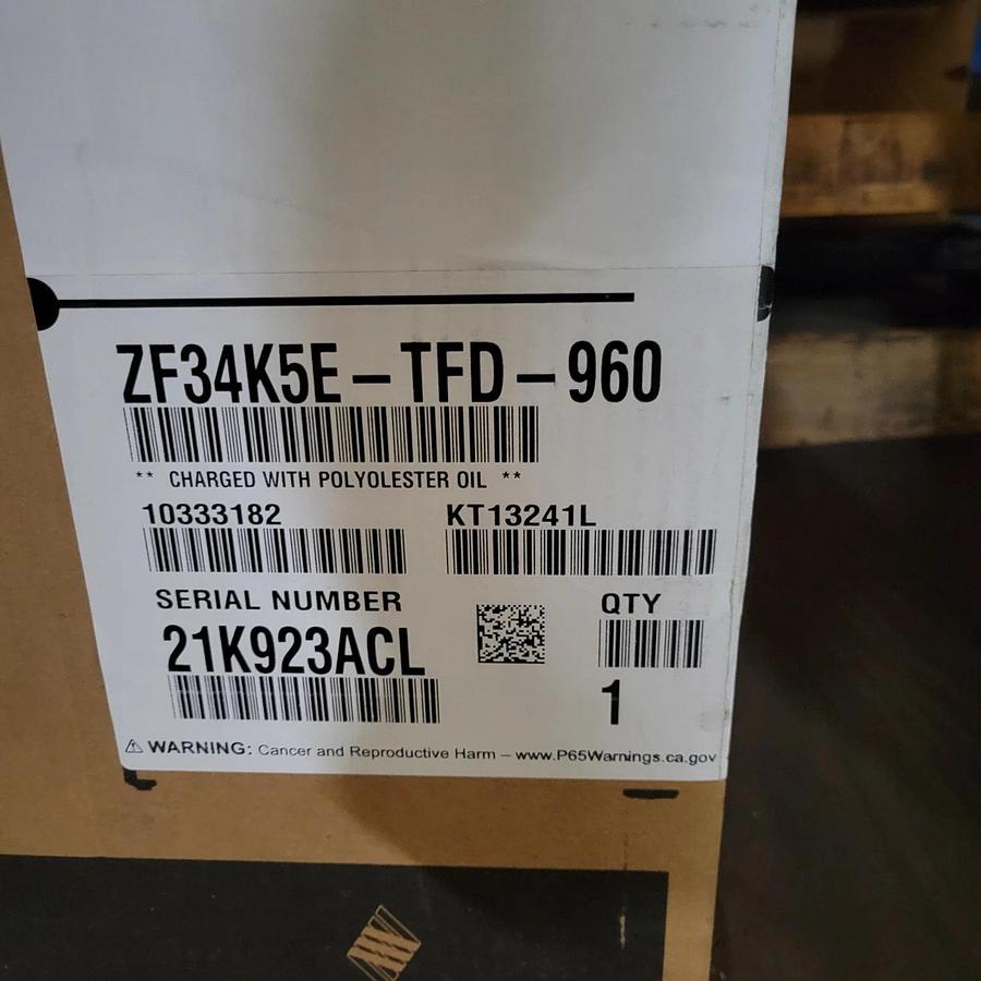 Copeland scroll compressor ZF34K5E-TFD-960 34000 BTU/Hr Low/Medium Temp. 460v