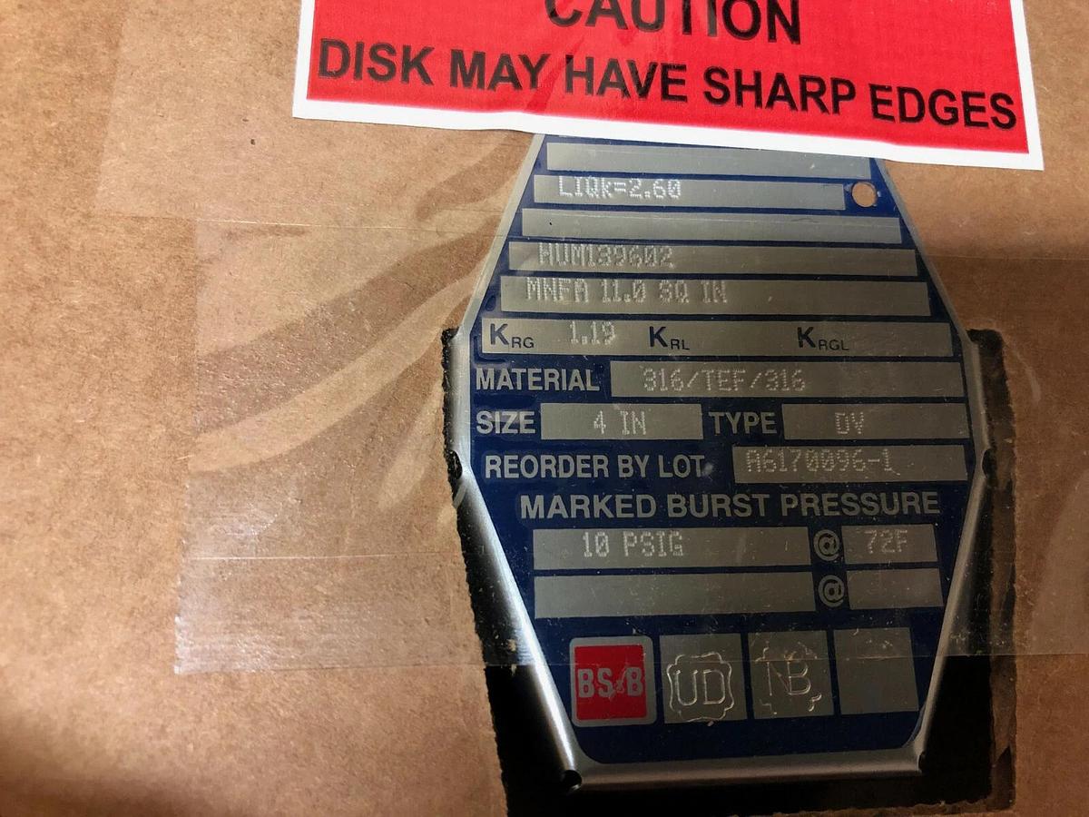 BS&B 4" Rupture Disk type DV, 10 PSIG @ 72°F  316/TEF/316