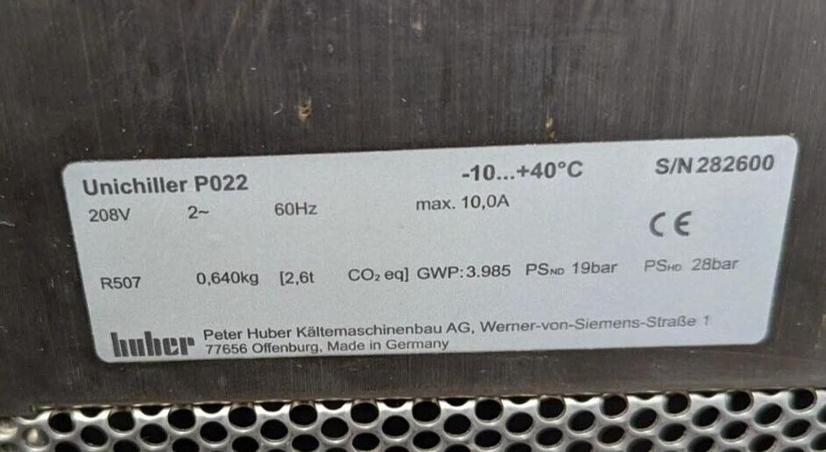 Used Huber  1/2 ton+  Unichiller P022 Refrigerated Heating Circulator  -10...40 °C,