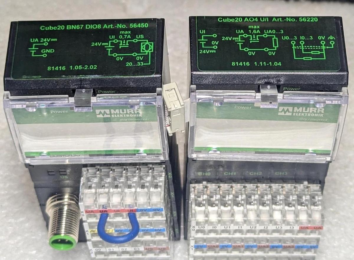 Used Murr Elektronik Cube20 BN67  DIO8  56450 &  Cube20 AO4 U/I  56220