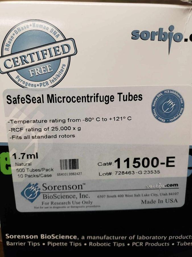 (3) Sorenson BioScience Microcentrifuge tube w/cap 1.7 ml Natural 11500-E  (500)