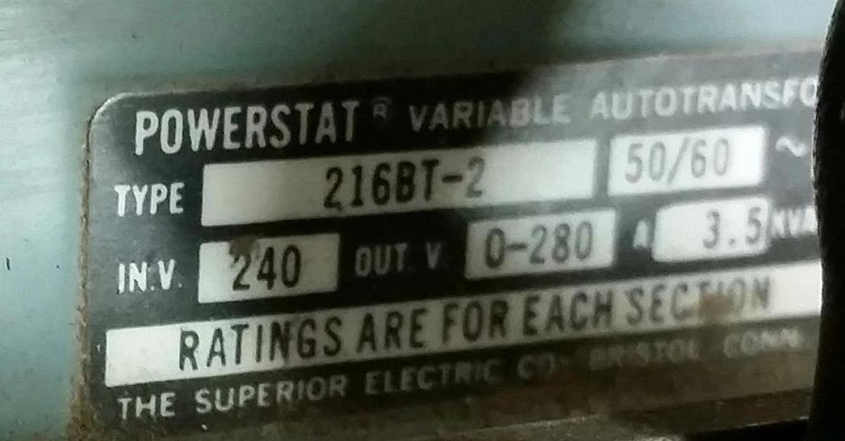 Used Powerstat - 2 Stages - 216BT-2 - 0-240V In/0-280V Out - 3.5A per Stage