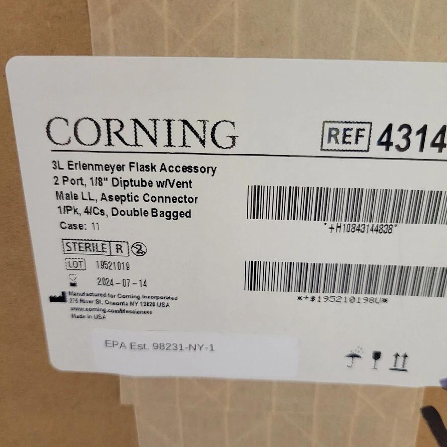 Corning 431448 Erlenmeyer Flask 3L Disposable Aseptic Transfer Cap 70mm 4/CS
