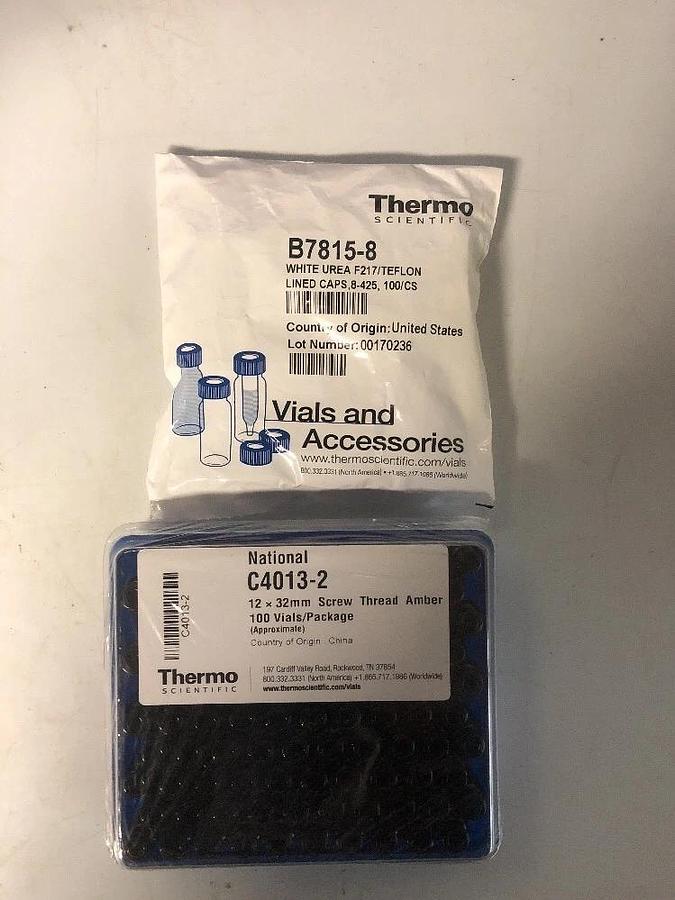 Used National C4013-2 12x32mm Screw Thread Amber 100 Vials W/ B7815 White Urea Caps
