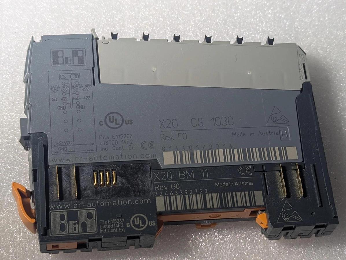 Used B&R  X20 CP 1483  PLC CPU Controller with (8) X20 CS 1030 Digital Input Modules