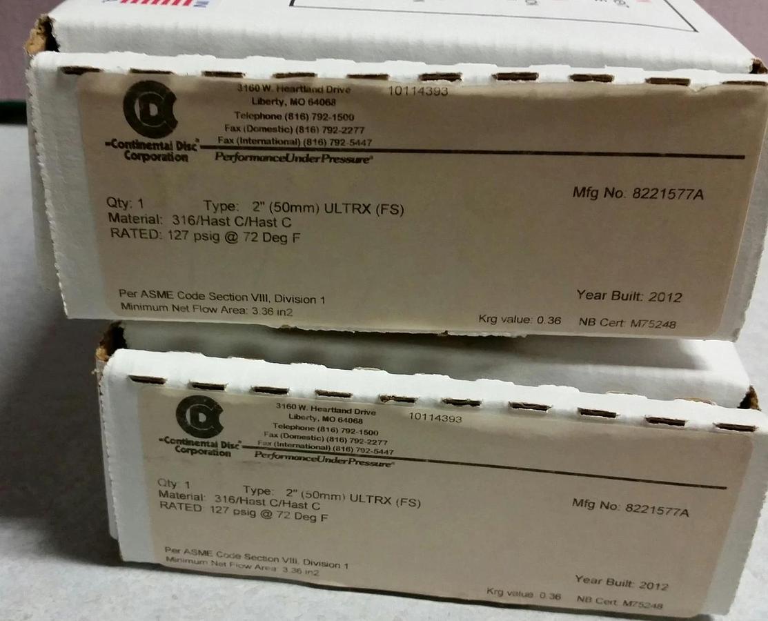 Continental Rupture Disc 2" ULTRX (FS), 127 psig @ 72 Deg. F, 316-HAST C- HAST C