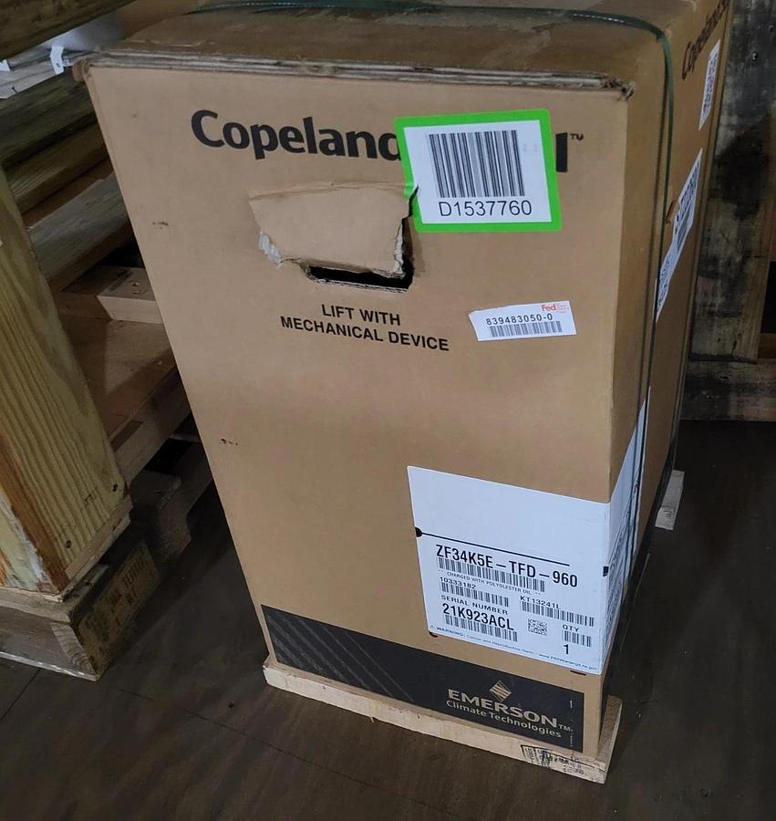Copeland scroll compressor ZF34K5E-TFD-960 34000 BTU/Hr Low/Medium Temp. 460v