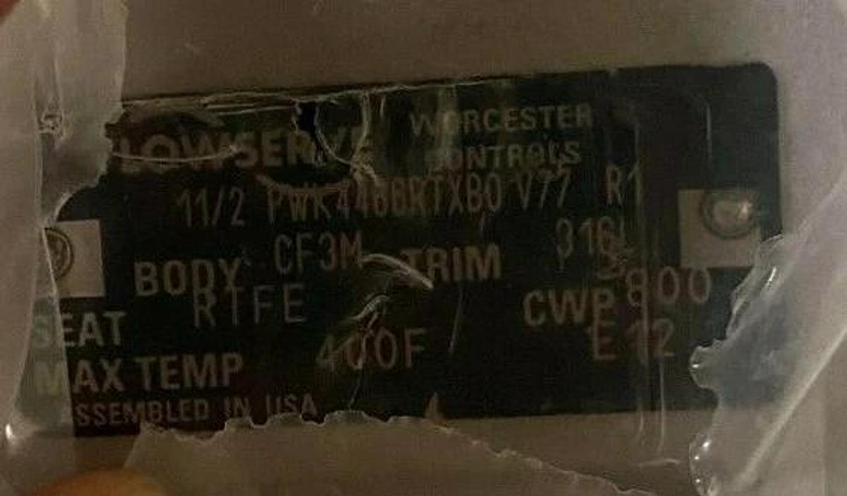 Used Flowserve Worcester Controls 1-1/2'' Ball Valve PWK4466RTXBO Butt weld 400F
