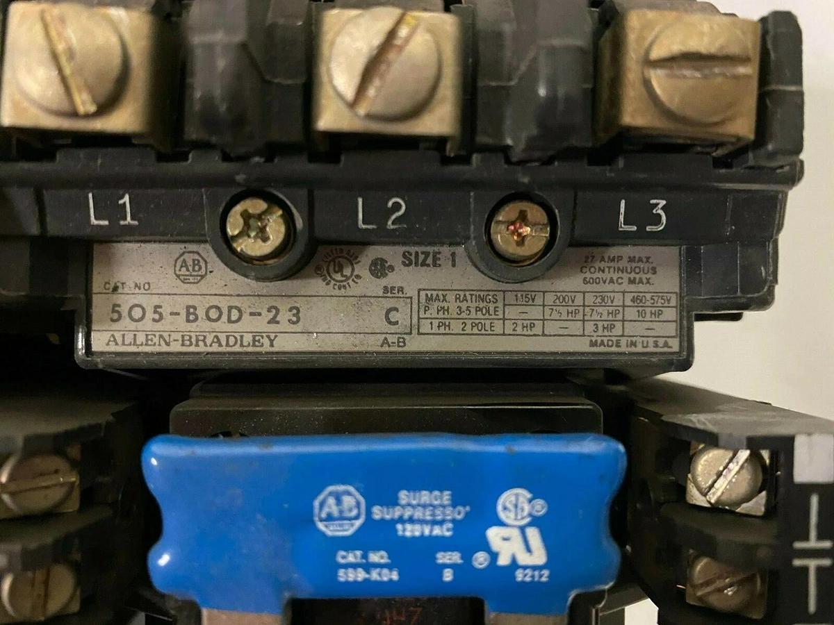 Used Allen Bradley 5O5-BOD-23 Reversing Starter Ser C SIZE 1 115/120V (D6)
