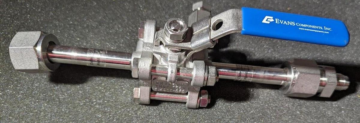 Evans Components SS Ball Valve 1/2" 1000 psi with VCR connections, purge port