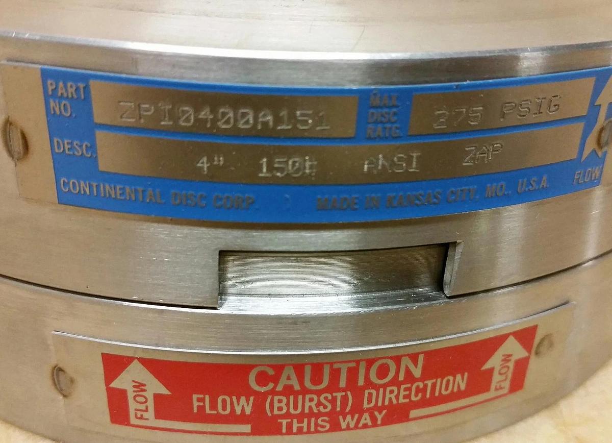 Continental ZAP® Rupture Disc Holder 4" 150#  Stainless Steel 316
