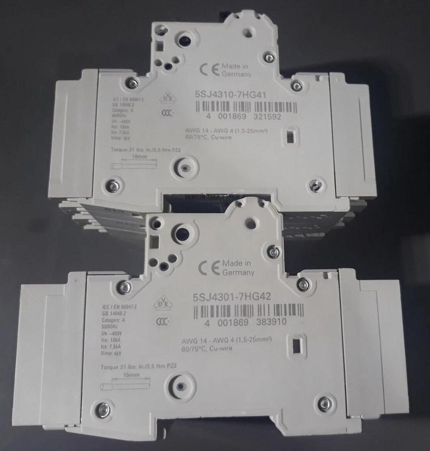 Used Lot of 2 Siemens 5SJ4310-7HG41 & 5SJ4301-7HG42 / 3-Pole Circuit Breaker