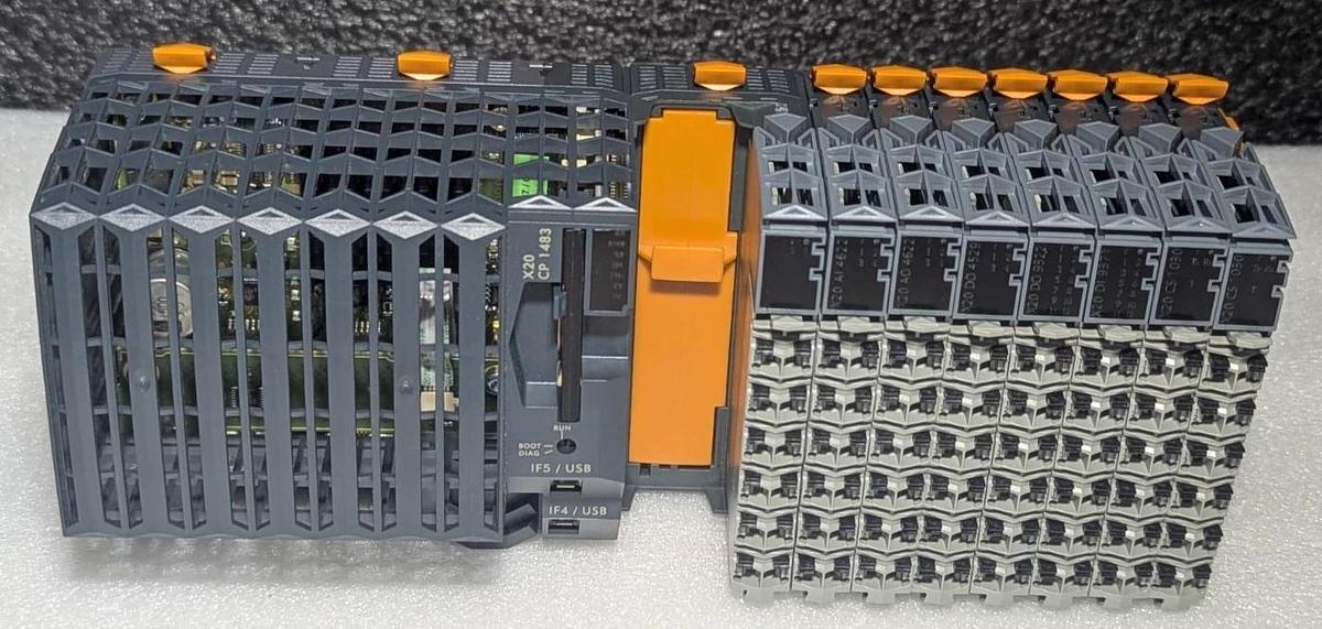 Used B&R  X20 CP 1483  PLC CPU Controller with (8) X20 CS 1030 Digital Input Modules