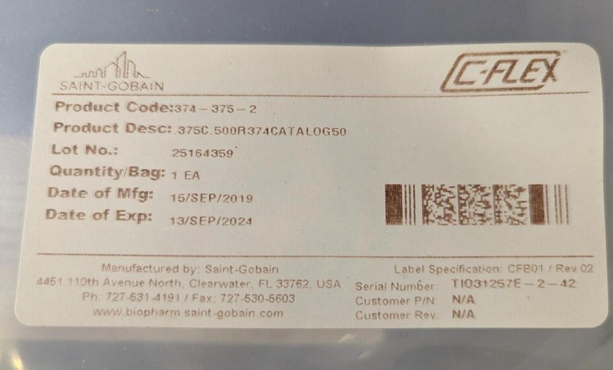 Used Saint Gobain 374-375-2  Formulation 374 Clear 60A,   TPE Tubing 3/8", 50'