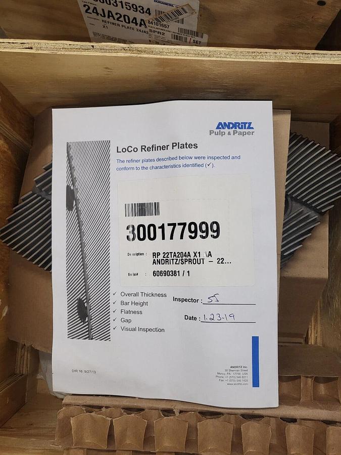 SET OF 6 ANDRITZ REFINER PLATES RP 22TA204A X1 (300177999)