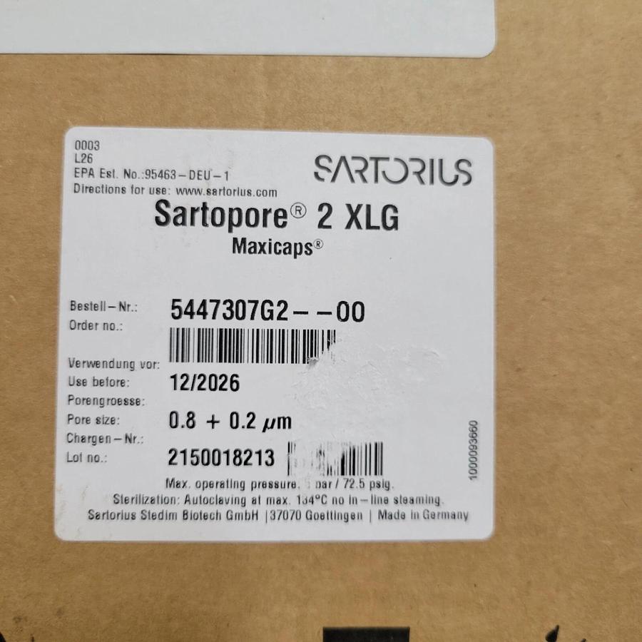 20" Sartorius 5447307G2--OO Sartopore 2 XLG Maxicaps 0.8 + 0.2µm  hose barb 1/2"